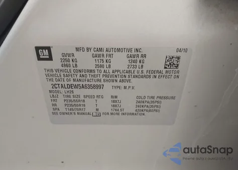 2010 GMC Terrain Sle-2 z USA, uszkodzony, nr VIN 2CTALDEW5A6358997